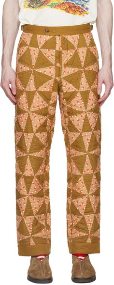 Find Bode Khaki & Pink Kaleidoscope Quilt Trousers on Editorialist. Handcrafted straight-leg quilted plain-woven cotton trousers. Graphic pattern printed throughout. · Patchwork construction · Buttoned tabs at waist · Four pocket styling · Zip-fly Supplier color: Khaki/Peach Fat Quarter Gifts For Men, Skateboarding Clothes, Quilt Pants, Crazy Clothes, Quilted Pants, Men Loungewear, Kaleidoscope Quilt, Fashion Moodboard, Winter 23