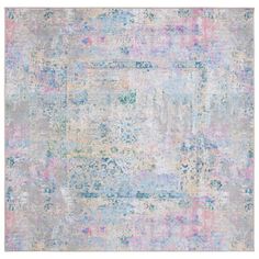 an area rug with pink and blue colors