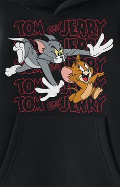 Online Only! Add a fun element to your outfit with the new Tom & Jerry Hoodie. This hoodie features a hooded neckline, long sleeves, a standard fit, a kangaroo pocket, a fleece fabrication, and Tom & Jerry graphics on the front.


	Hooded neckline
	Long sleeves
	Standard fit
	Kangaroo pocket
	Fleece fabrication
	Front graphic
	Machine washable Tom And Jerry Hoodie, New Tom And Jerry, Tom Jerry, Tom And Jerry, Pacsun, Kangaroo Pocket, Kangaroo, Long Sleeve, Fabric