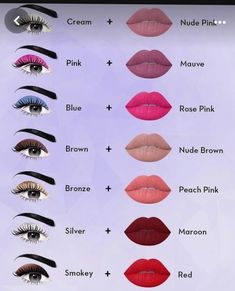 colour combination of eye makeup with lipstick I Make Up Eye, Face Makeup Guide, Makeup Cantik, Membentuk Alis, Mekap Mata, Simple Makeup Tips