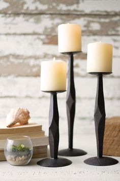 BlackIron Candleholders - Set of 3 - Design Club Home Farmhouse Candle Holders, Painted Fox Home, Cast Iron Candle Holder, Iron Candle Holders, Candle Stands, Tall Candle Holders, Iron Candlesticks, Modern Candle Holders, Modern Farmhouse Home Decor