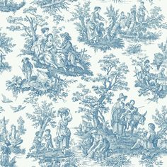 a blue and white toiler print wallpaper