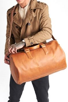 Substantial Leather Duffle Bag Men · Tan by Capra Leather Functional Brown Leather Duffle Bag, Functional Leather Satchel For On-the-go, Large Capacity Leather Satchel, Functional Leather Satchel With Large Capacity, Functional Large Capacity Leather Satchel, Functional Leather Tote Satchel, Functional Leather Duffle Bag With Leather Trim, Functional Leather Travel Bag With Leather Handles, Functional Leather Shoulder Weekender Bag