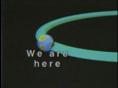 a screen with the words we are here on it and a small globe in the center