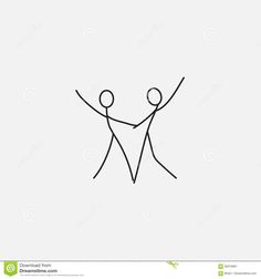 two stick figures holding hands in the air