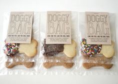 three dog treat bags filled with cookies and sprinkles