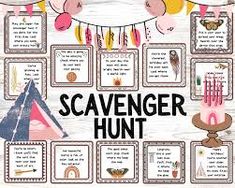 the scavenger hunt poster is shown with animals and other things to do on it