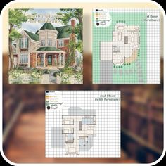 three different views of the same house and floor plan for each room in the house