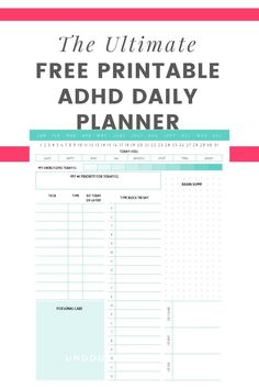 This free printable ADHD daily planner template is here to help! Get a jumpstart on staying organized and focused while managing your symptoms. Focus Hacks, Business Planner Organization, Workout Logs, Student Planner Organization, Planner Organization College, Work Templates, Aesthetic Planners, Teaching Planner