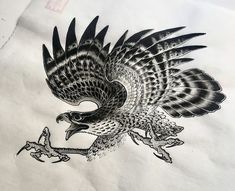 a drawing of an eagle flying over another bird