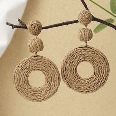 a pair of earrings hanging from a tree branch