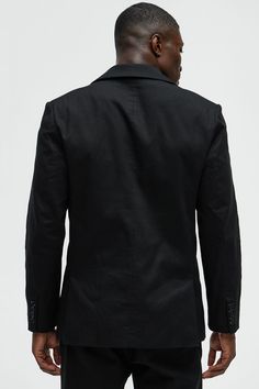 Available In Black. Pointed Lapels 2 Button Closure Front Pockets Pair With "Travis Solid Texture Straight Trousers" Shell: 98% Cotton, 2% Spandex Lining: 100% Polyester Imported | Mens Travis Solid Texture Blazer in Black size M (40) by Fashion Nova Black Slim Fit Blazer With Welt Pockets, Black Slim Fit Blazer With Lapel Collar, Fitted Black Blazer With Double Button Closure, Black Cotton Blazer For Work, Black Cotton Workwear Blazer, Casual Black Blazer With Double Button Closure, Black Blazer For Work With Button Closure, Black Business Casual Blazer With Button Closure, Black Flat Front Blazer For Work