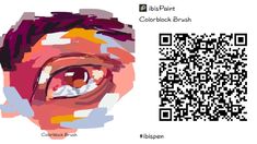 a close up of a person's face with a qr code next to it