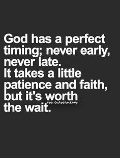 a quote that says god has a perfect time never early, never late it takes a little patience and faith but it's worth the wait