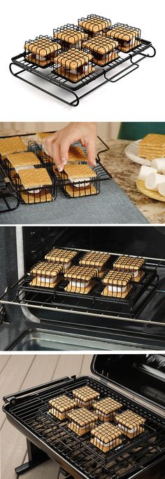 there are many cookies baking in the oven and then being cooked on the stove top