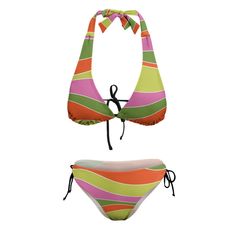 Groovy Bikini, Halter Bikini Set, 70s style Bikini, Multicolor bikini, Abstract Bikini, Vintage Style Bikini Set, Retro Swimsuit Designed in California, Handmade to order from overseas. Here's a fun retro 70s style woman's halter bikini set I designed that embraces the essence of retro style of the 70s. This vintage-inspired bikini set is a perfect choice for those seeking a unique and eye-catching swimwear option. Designed with a halter neckline, it exudes an elegant and playful vibe, ensuring 70s Mode, Retro Swimsuit, 70s Hippie, Swimsuit Design, Modern Boutique, Women Halter, 70s Style, Retro 70s, Retro Stil