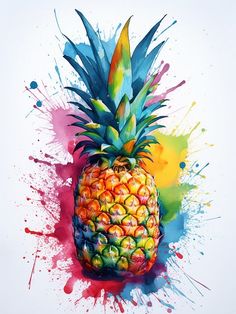 Pineapple - Paint by numbers Pineapple Watercolor Paintings, Fruit Inspired Fashion, Pineapple Painting, Pineapple Art Print, Fruit Diy, Watercolor Pineapple, Splash Images, Fruit Wall Art, Canvas Diy