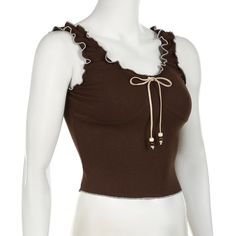 Please refer to our sizing chart for a guideline when choosing a size. 5 business days order processing time. 90% cotton 10% spandex Brown Fitted Top With Spaghetti Straps, Brown Fitted Spaghetti Strap Top, Trendy Cotton Ruffled Tank Top, Trendy Cotton Ruffle Tank Top, Trendy Cotton Tank Top With Ruffles, Fitted Ruffled Tank Top, Fitted Ruched Top With Ruffled Straps, Casual Fitted Camisole With Ruffled Straps, Trendy Cotton Tops With Ruffled Straps