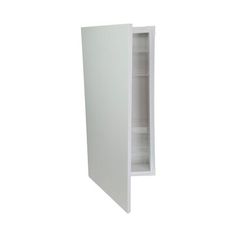 an empty white cabinet with its door open on a white background, showing the bottom section