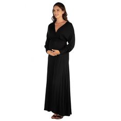 You'll love how you look in this maternity dress from 24Seven Comfort. You'll love how you look in this maternity dress from 24Seven Comfort. Jersey construction V-neck Long sleevesFIT & SIZING 54.5-in. length from shoulder to hem Maxi length Slip-on stylingFABRIC & CARE Rayon, spandex Machine wash Imported Size: S-Mat. Color: Black. Gender: female. Age Group: adult.