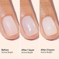 The first brightening treatment polish to bring out your nails' natural shine! ✨ A color/care hybrid, this all-in-one perfecter enhances and nourishes dull nails with its 80% plant based formula, concentrated natural active ingredients from lemon, Hexanal, AHAs and vitamin E. It adds a veil of light and healthy glow to your nails while strengthening them from the inside. Layer your Actives! Combine your Actives in a duo, trio or rainbow and mix them endlessly to create your own effects and save money. Which Active suits you best? Complete our test by clicking here (https://us.manucurist.com/pages/active-finder). Trendy Nail Polish, Kids Nail Polish, Milky Nails, Green Nail Polish, Nail Art Set, Brittle Nails, Nail Oil, Nails For Kids, Neutral Nails