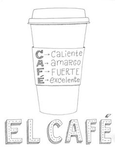 a drawing of a coffee cup with the words el cafe written in spanish on it