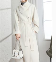 Large Collar Women Wool Coat Long Double Face Wool Coat Jacket 0989 Women Wool Coat, Winter Outfits Aesthetic, Wool Winter Coat, Handmade Sewing, Cashmere Fabric, Wool Coat Women, Fabric Wool, Long Coat Women, Wool Trench Coat