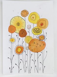 a card with flowers and circles on it