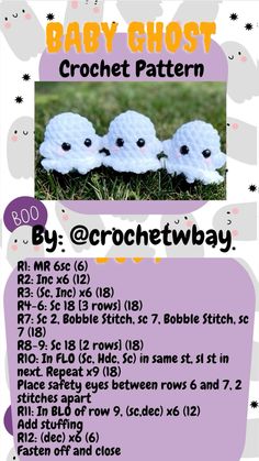 the baby ghost crochet pattern with instructions for it's name and numbers