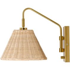 a wall light with a woven shade on it