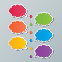 colorful speech bubbles with different colors and shapes on grey background stock photo - royalty illustration