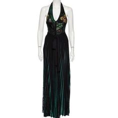 New Elie Saab - Green Embroidered Lurex Knit & Lace Trim Body Suite + Skirt Black + Jungle Color Size: 38 Xxs Designer Fitted Maxi Dress For Summer, Designer Black Sleeveless Dress, Designer Black Summer Dresses, Body Suit Dress, Elie Saab Designer, Elie Saab Dresses, Elie Saab Gowns, Lurex Knit, Beaded Formal Dress