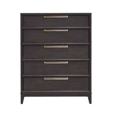 a black dresser with gold handles and drawers