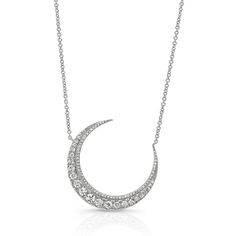 Diamond Large Crescent Moon... Diamond Moon Necklace, Crescent Jewelry, Diamond Engagement Rings Cushion, Cushion Halo Engagement Ring, Diamond Bar Necklace, White Gold Pendant Necklace, Gold Moon Necklace, Round Halo Engagement Rings, Oval Diamond Engagement Ring