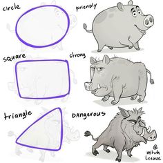 four different types of animals are shown in this drawing lesson for children to learn how to draw