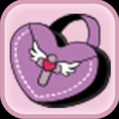 a purple heart with angel wings and a red heart on it's side, in the shape of a lock