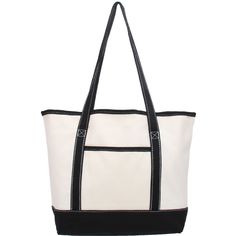 Large Natural Canvas Tote Bag With Black Handles - 18.5x11.5x5.5 - Threadart.com Functional Rectangular Canvas Bag For Weekend, Functional Rectangular Canvas Weekend Bag, Rectangular Canvas Bag With Pockets For Weekend, Black Canvas Weekend Bag, Functional Rectangular Beach Bag For Daily Use, Black Canvas Bag For Weekend, Black Cotton Canvas Bag For Weekend, Black Canvas Bag For The Weekend, Functional White Rectangular Canvas Bag