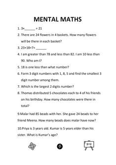 an image of mental math worksheet