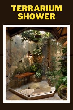 the front cover of a magazine with an image of a shower and plants in it