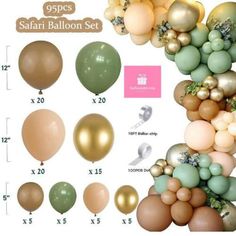 balloons are arranged in different colors and sizes