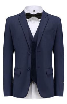 Bring understated elegance to the table in this three-piece suit crafted from rich fabric in a classic single-breasted silhouette. Jacket has notched lapels; chest welt pocket; front flap pockets Vest has front button closure; V-neck Pants have zip fly with button closure; front slant pockets; back button-welt pockets Jacket and vest are lined; trousers are lined to the knee 65% polyester, 35% viscose Dry clean Imported Each suit has a 6” drop, meaning that a size 38R jacket is paired with size Semi-formal Single-breasted Sets With Suit Collar, Slim Fit Three-piece Suit With Welt Pockets, Slim Fit Single Breasted Set With Notch Lapel, Semi-formal Slim Fit Single Breasted Three-piece Suit, Fitted Single Breasted Three-piece Suit With Notch Lapel, Slim Fit Three-piece Suit With Notch Lapel, Semi-formal Slim Fit Three-piece Suit With Single Button, Slim Fit Three-piece Suit With Single Button, Semi-formal Slim Fit Three-piece Suit With Lapel Collar