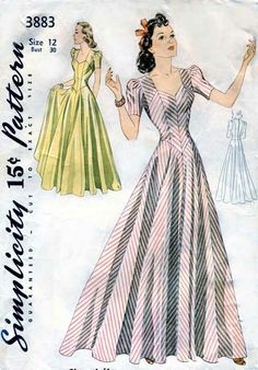 Vintage Clothes Patterns, Elegant Evening Dress, Patron Vintage, Retro Sewing Patterns, Fashion 1940s, Asian Ladies, Vintage Dress Patterns, 40s Fashion, Vintage Gowns