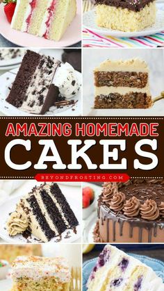 many different types of cakes with the words amazing homemade cakes