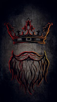 a drawing of a crown with long hair and a beard