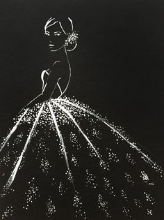 a black and white drawing of a woman with sparkles on her body, in the dark