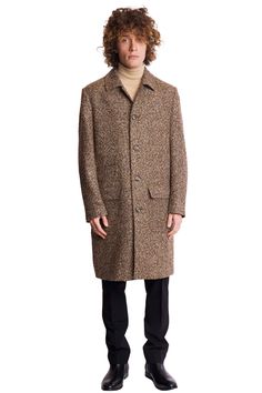 The is our Big Boy Overcoat in an updated oversized fit featuring an elegant signature P&G novel lining for a fun twist. Featuring a 5-button closure, two large front flap pockets, and a smaller flap pocket on the wearers right. The pockets blend beautifully into the rich boucle style textured fabric. This overcoat is perfect for all your fall and winter events. With a three-quarter length, this overcoat possesses both an elegant and comfortable appearance.PRODUCT DETAILS: Style 6485C NEW oversi Brown Outerwear With Concealed Placket For Spring, Spring Brown Outerwear With Concealed Placket, Long Sport Coat With Concealed Placket For Fall, Winter Single-breasted Outerwear With Spread Collar, Classic Oversized Outerwear With Spread Collar, Classic Wool Coat With Concealed Placket For Spring, Classic Fall Pea Coat With Welt Pockets, Classic Oversized Outerwear With Welt Pockets, Classic Oversized Pea Coat With Pockets