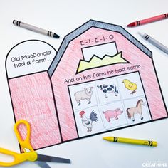 a farm themed craft with scissors and crayons