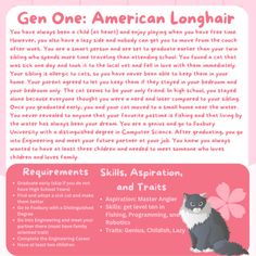 a flyer with an image of a cat on it's back and the text gen one american longhair