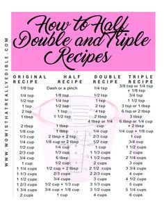 the recipe for how to make double and triple recipes is shown in pink with black lettering