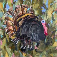 an oil painting of a turkey in a tree